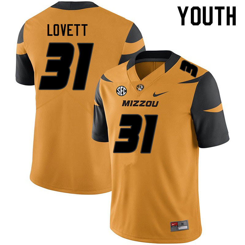 Youth #31 Zach Lovett Missouri Tigers College Football Jerseys Sale-Yellow